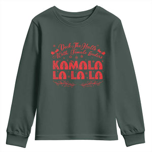 Funny Christmas Kamala Youth Sweatshirt Deck The Halls With Female Leaders Harris President TS09 Dark Forest Green Print Your Wear