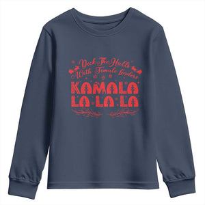 Funny Christmas Kamala Youth Sweatshirt Deck The Halls With Female Leaders Harris President TS09 Navy Print Your Wear