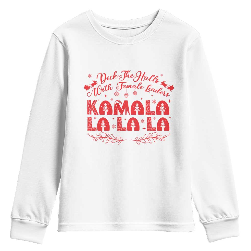 Funny Christmas Kamala Youth Sweatshirt Deck The Halls With Female Leaders Harris President TS09 White Print Your Wear