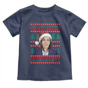 Funny Christmas Kamala Baby Shirt Tis The Season To Be Jolly Kamala La La TS09 Navy Print Your Wear