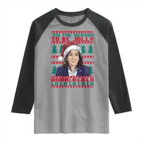 Funny Christmas Kamala Raglan Shirt Tis The Season To Be Jolly Kamala La La TS09 Sport Gray Black Print Your Wear