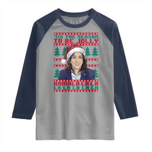 Funny Christmas Kamala Raglan Shirt Tis The Season To Be Jolly Kamala La La TS09 Sport Gray Navy Print Your Wear