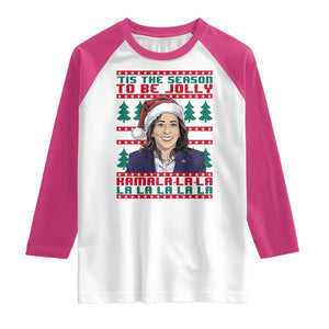 Funny Christmas Kamala Raglan Shirt Tis The Season To Be Jolly Kamala La La TS09 White Heliconia Print Your Wear