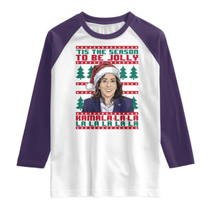 Funny Christmas Kamala Raglan Shirt Tis The Season To Be Jolly Kamala La La TS09 White Purple Print Your Wear