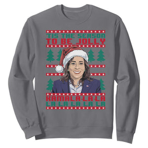 Funny Christmas Kamala Sweatshirt Tis The Season To Be Jolly Kamala La La TS09 Charcoal Print Your Wear