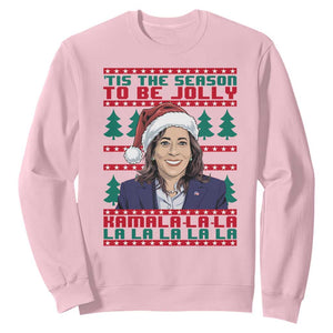 Funny Christmas Kamala Sweatshirt Tis The Season To Be Jolly Kamala La La TS09 Light Pink Print Your Wear