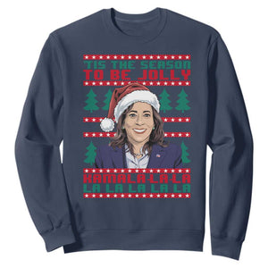 Funny Christmas Kamala Sweatshirt Tis The Season To Be Jolly Kamala La La TS09 Navy Print Your Wear