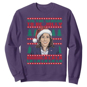 Funny Christmas Kamala Sweatshirt Tis The Season To Be Jolly Kamala La La TS09 Purple Print Your Wear