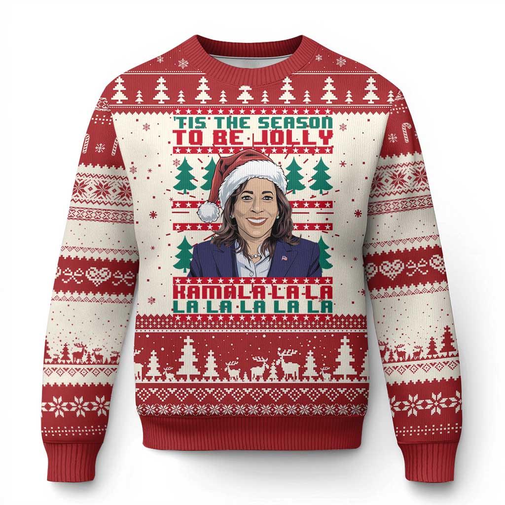 Funny Xmas Kamala Ugly Christmas Sweater Tis The Season To Be Jolly Kamala La La TS09 Red Print Your Wear