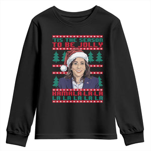 Funny Christmas Kamala Youth Sweatshirt Tis The Season To Be Jolly Kamala La La TS09 Black Print Your Wear