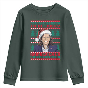 Funny Christmas Kamala Youth Sweatshirt Tis The Season To Be Jolly Kamala La La TS09 Dark Forest Green Print Your Wear