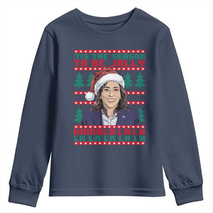 Funny Christmas Kamala Youth Sweatshirt Tis The Season To Be Jolly Kamala La La TS09 Navy Print Your Wear