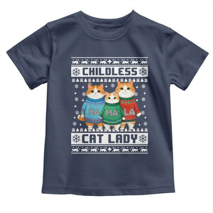 Christmas Childless Cat Lady Baby Shirt Cute Cats Cat Mom Meowy Xmas Kamala 2024 TS09 Navy Print Your Wear