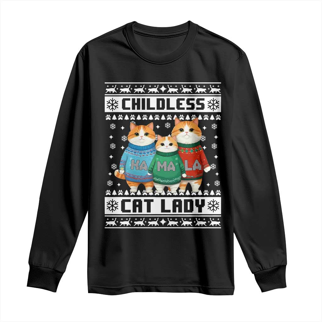 Christmas Childless Cat Lady Long Sleeve Shirt Cute Cats Cat Mom Meowy Xmas Kamala 2024 TS09 Black Print Your Wear