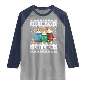 Christmas Childless Cat Lady Raglan Shirt Cute Cats Cat Mom Meowy Xmas Kamala 2024 TS09 Sport Gray Navy Print Your Wear