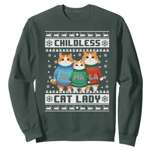 Christmas Childless Cat Lady Sweatshirt Cute Cats Cat Mom Meowy Xmas Kamala 2024 TS09 Dark Forest Green Print Your Wear