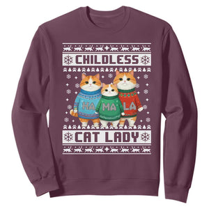 Christmas Childless Cat Lady Sweatshirt Cute Cats Cat Mom Meowy Xmas Kamala 2024 TS09 Maroon Print Your Wear