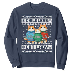 Christmas Childless Cat Lady Sweatshirt Cute Cats Cat Mom Meowy Xmas Kamala 2024 TS09 Navy Print Your Wear