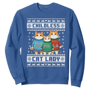 Christmas Childless Cat Lady Sweatshirt Cute Cats Cat Mom Meowy Xmas Kamala 2024 TS09 Royal Blue Print Your Wear