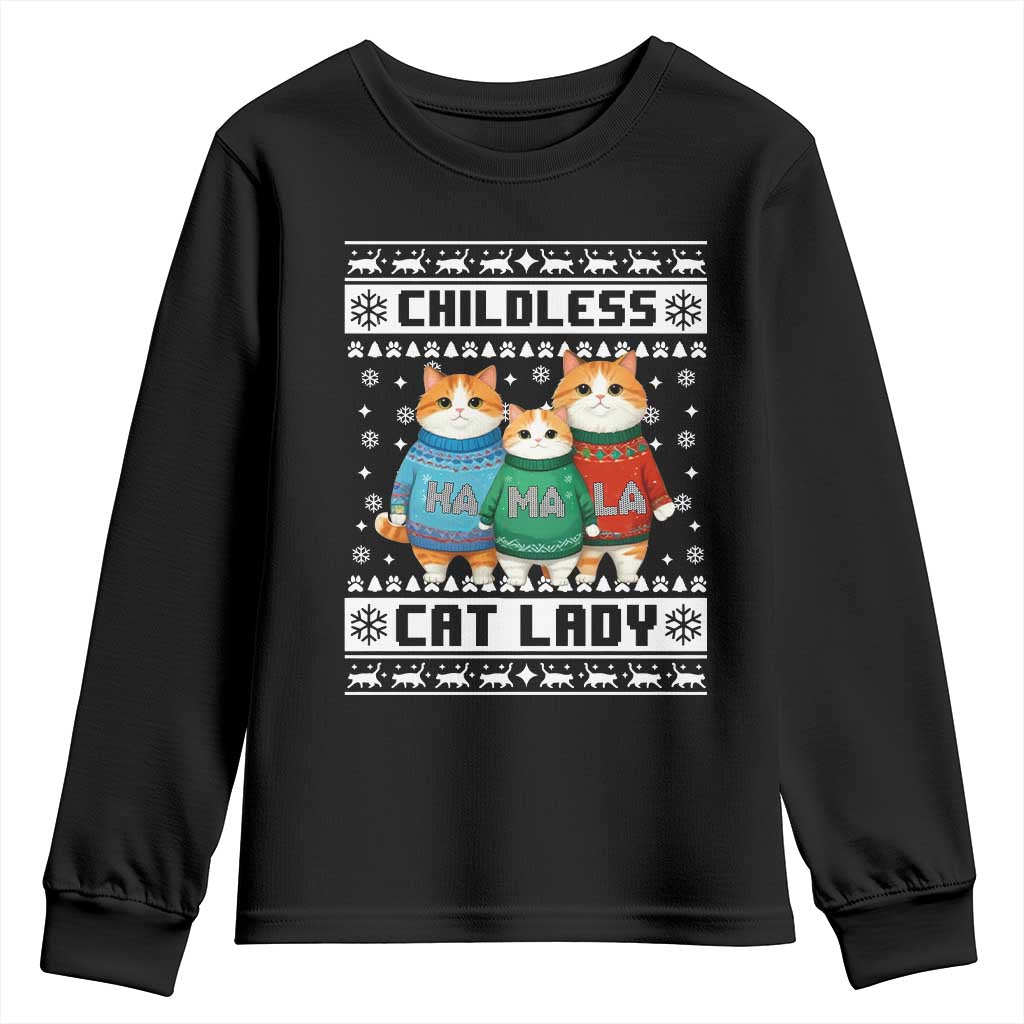 Christmas Childless Cat Lady Youth Sweatshirt Cute Cats Cat Mom Meowy Xmas Kamala 2024 TS09 Black Print Your Wear