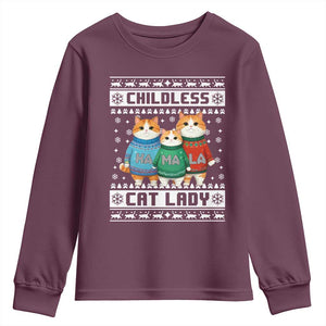 Christmas Childless Cat Lady Youth Sweatshirt Cute Cats Cat Mom Meowy Xmas Kamala 2024 TS09 Maroon Print Your Wear