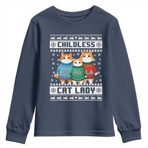 Christmas Childless Cat Lady Youth Sweatshirt Cute Cats Cat Mom Meowy Xmas Kamala 2024 TS09 Navy Print Your Wear