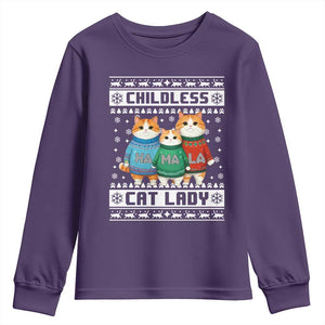 Christmas Childless Cat Lady Youth Sweatshirt Cute Cats Cat Mom Meowy Xmas Kamala 2024 TS09 Purple Print Your Wear