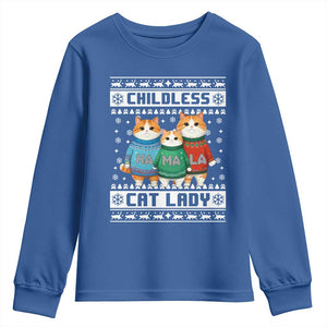 Christmas Childless Cat Lady Youth Sweatshirt Cute Cats Cat Mom Meowy Xmas Kamala 2024 TS09 Royal Blue Print Your Wear