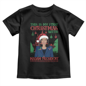 Xmas Kamala 2024 Baby Shirt This Is My First Christmas With Madam President TS09 Black Print Your Wear