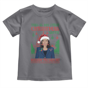 Xmas Kamala 2024 Baby Shirt This Is My First Christmas With Madam President TS09 Charcoal Print Your Wear