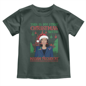 Xmas Kamala 2024 Baby Shirt This Is My First Christmas With Madam President TS09 Dark Forest Green Print Your Wear