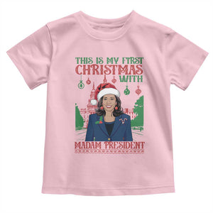 Xmas Kamala 2024 Baby Shirt This Is My First Christmas With Madam President TS09 Light Pink Print Your Wear