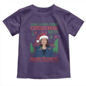 Xmas Kamala 2024 Baby Shirt This Is My First Christmas With Madam President TS09 Purple Print Your Wear