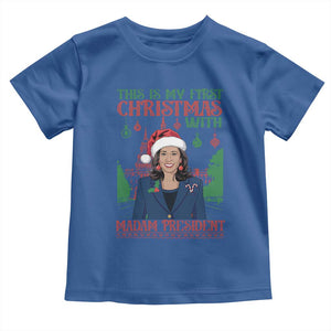 Xmas Kamala 2024 Baby Shirt This Is My First Christmas With Madam President TS09 Royal Blue Print Your Wear