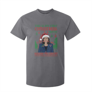 Xmas Kamala 2024 T Shirt For Kid This Is My First Christmas With Madam President TS09 Charcoal Print Your Wear