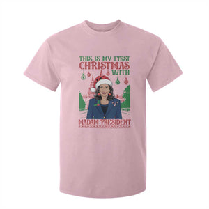 Xmas Kamala 2024 T Shirt For Kid This Is My First Christmas With Madam President TS09 Light Pink Print Your Wear