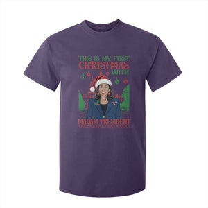 Xmas Kamala 2024 T Shirt For Kid This Is My First Christmas With Madam President TS09 Purple Print Your Wear