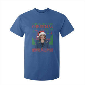 Xmas Kamala 2024 T Shirt For Kid This Is My First Christmas With Madam President TS09 Royal Blue Print Your Wear