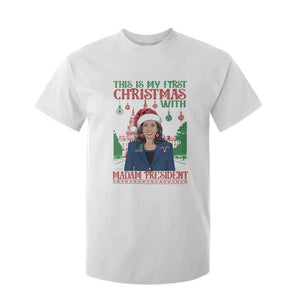 Xmas Kamala 2024 T Shirt For Kid This Is My First Christmas With Madam President TS09 White Print Your Wear