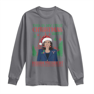 Xmas Kamala 2024 Long Sleeve Shirt This Is My First Christmas With Madam President TS09 Charcoal Print Your Wear