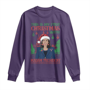 Xmas Kamala 2024 Long Sleeve Shirt This Is My First Christmas With Madam President TS09 Purple Print Your Wear