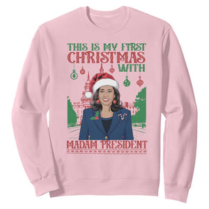 Xmas Kamala 2024 Sweatshirt This Is My First Christmas With Madam President TS09 Light Pink Print Your Wear