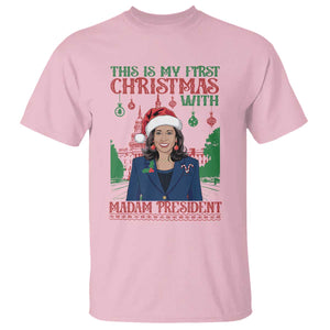 Xmas Kamala 2024 T Shirt This Is My First Christmas With Madam President TS09 Light Pink Print Your Wear