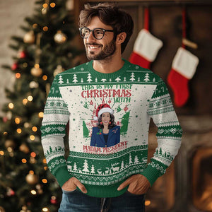 Xmas Kamala 2024 Ugly Christmas Sweater This Is My First Christmas With Madam President TS09 Green Print Your Wear