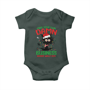 Christmas Harris Walz Baby Onesie Funny Santa Cat Mind Your Own Damn Business TS09 Dark Forest Green Print Your Wear