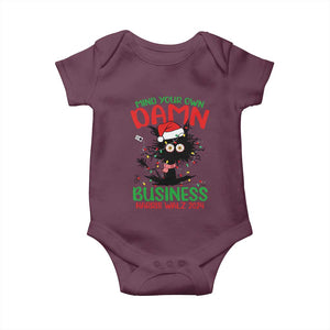 Christmas Harris Walz Baby Onesie Funny Santa Cat Mind Your Own Damn Business TS09 Maroon Print Your Wear