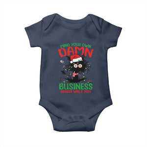 Christmas Harris Walz Baby Onesie Funny Santa Cat Mind Your Own Damn Business TS09 Navy Print Your Wear