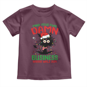 Christmas Harris Walz Baby Shirt Funny Santa Cat Mind Your Own Damn Business TS09 Maroon Print Your Wear