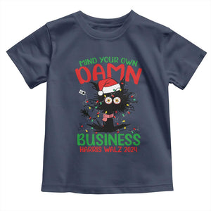 Christmas Harris Walz Baby Shirt Funny Santa Cat Mind Your Own Damn Business TS09 Navy Print Your Wear