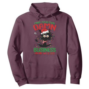 Christmas Harris Walz Hoodie Funny Santa Cat Mind Your Own Damn Business TS09 Maroon Print Your Wear